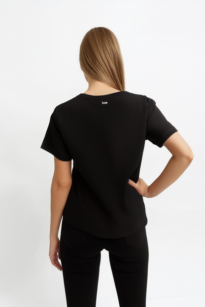 Women's Black Cotton Regular Fit T-Shirt