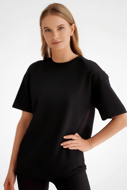 Women's Black Cotton Regular Fit T-Shirt