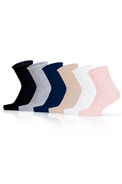 Women's 6-Pack Cotton Non-Elastic Seamless Flexible Non-Squeezing Diabetic Sugar Socks 