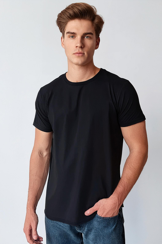 Men's Black Cotton Regular Fit T-Shirt